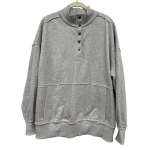 Women's‎ Size XL Pullover Sweater Sweatshirt With Snaps Gray Ribbed Pockets
